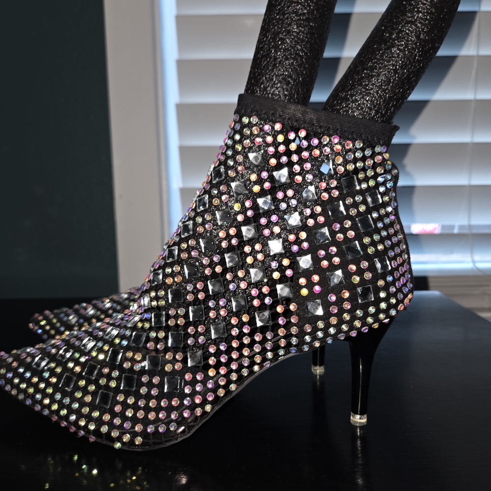Women's Black Rhinestone Ankle Boots